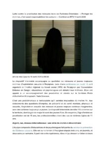 Lire la suite à propos de l’article Conférence à l&rsquo;IRTS de Perpignan le 14 avril 2026 – « Lutte contre la prostitution des mineurs dans les Pyrénées Orientales » (Article Made in Perpignan du 16/04/26)