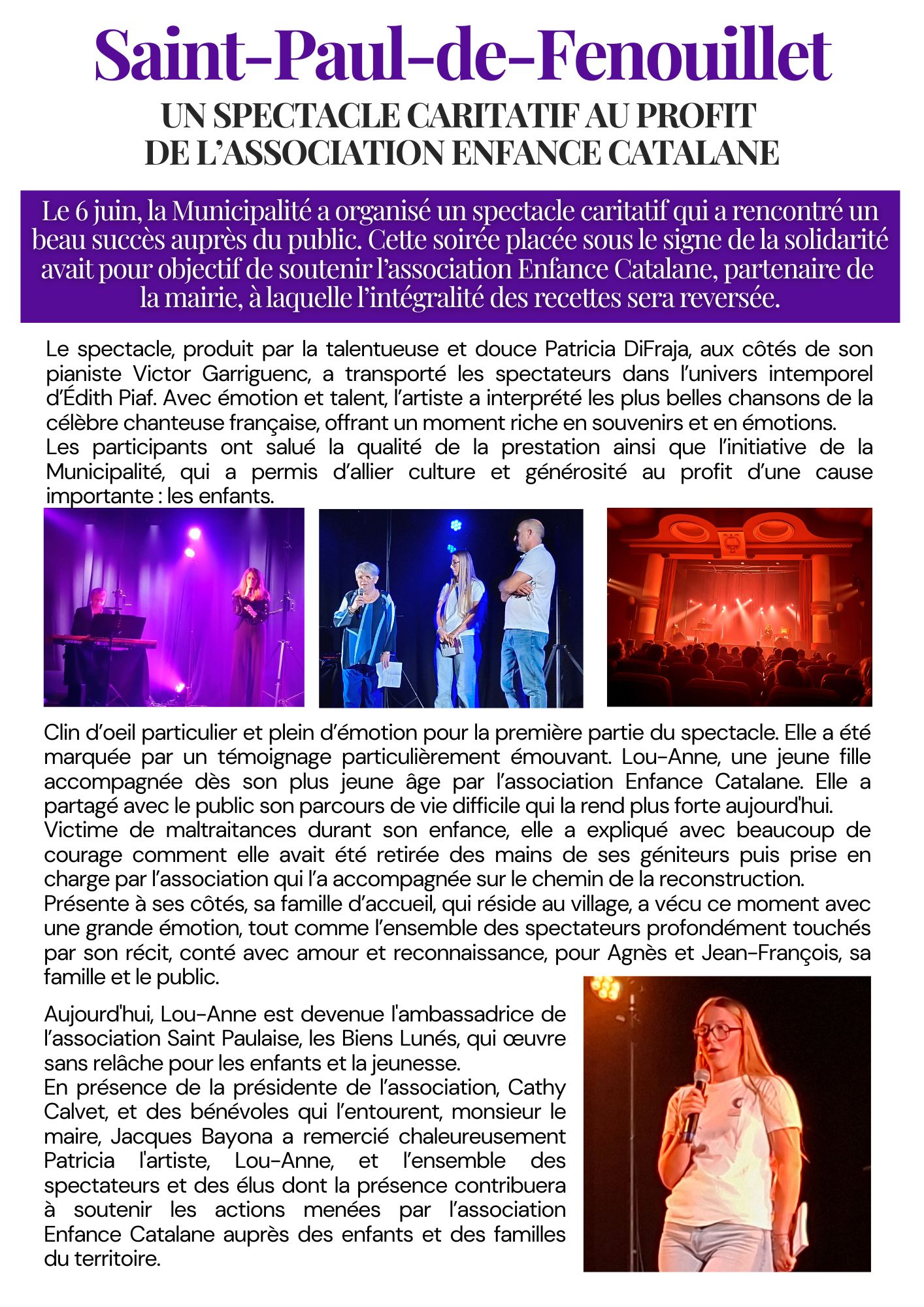 Vous consultez actuellement 6 juin 2026 – « Je t&rsquo;ai dans la peau » Spectacle Edith Piaf au profit de l&rsquo;Association